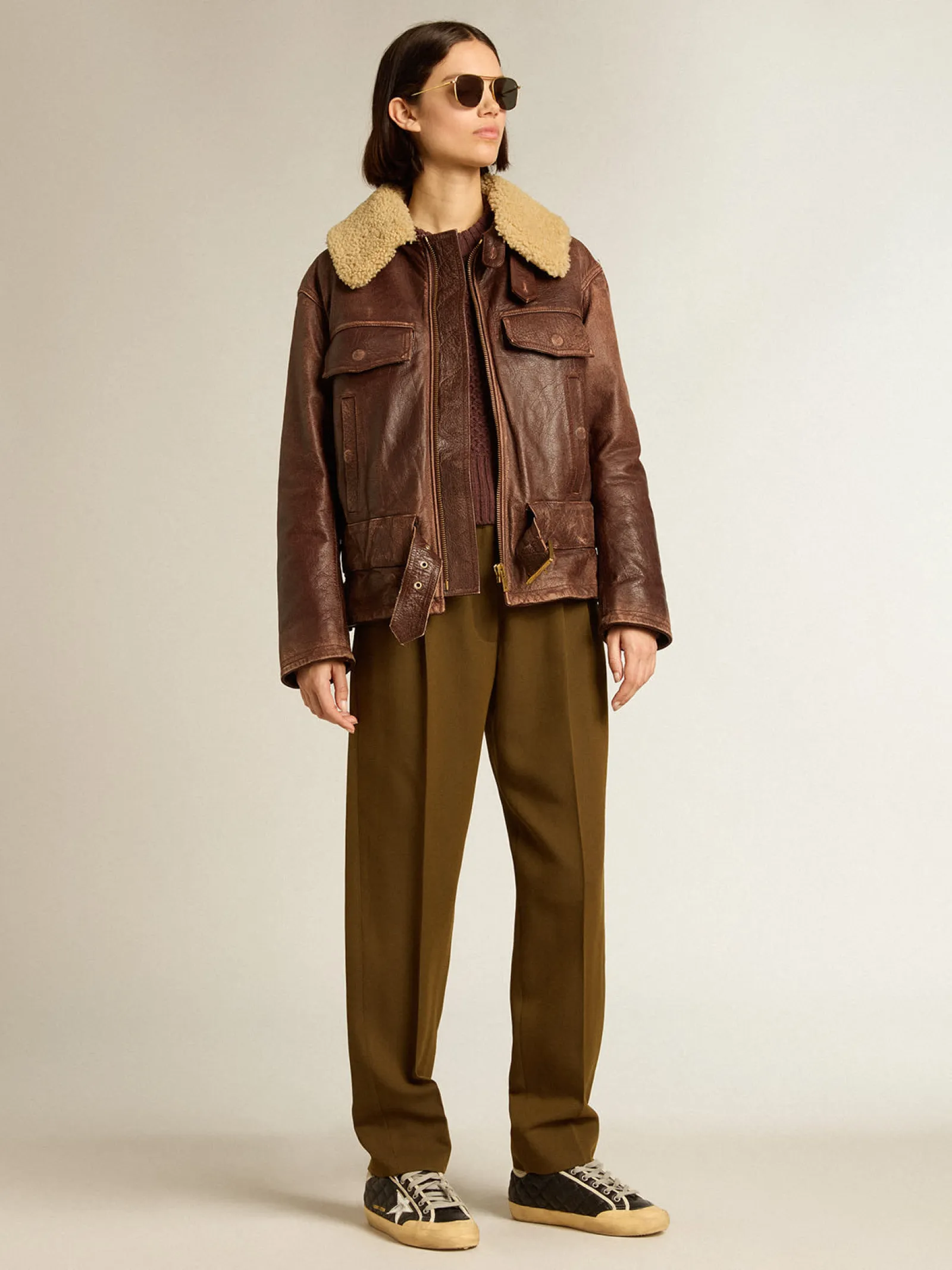 Best Sale Golden Goose Calça cor de faia misto lã e viscose Coleção Journey