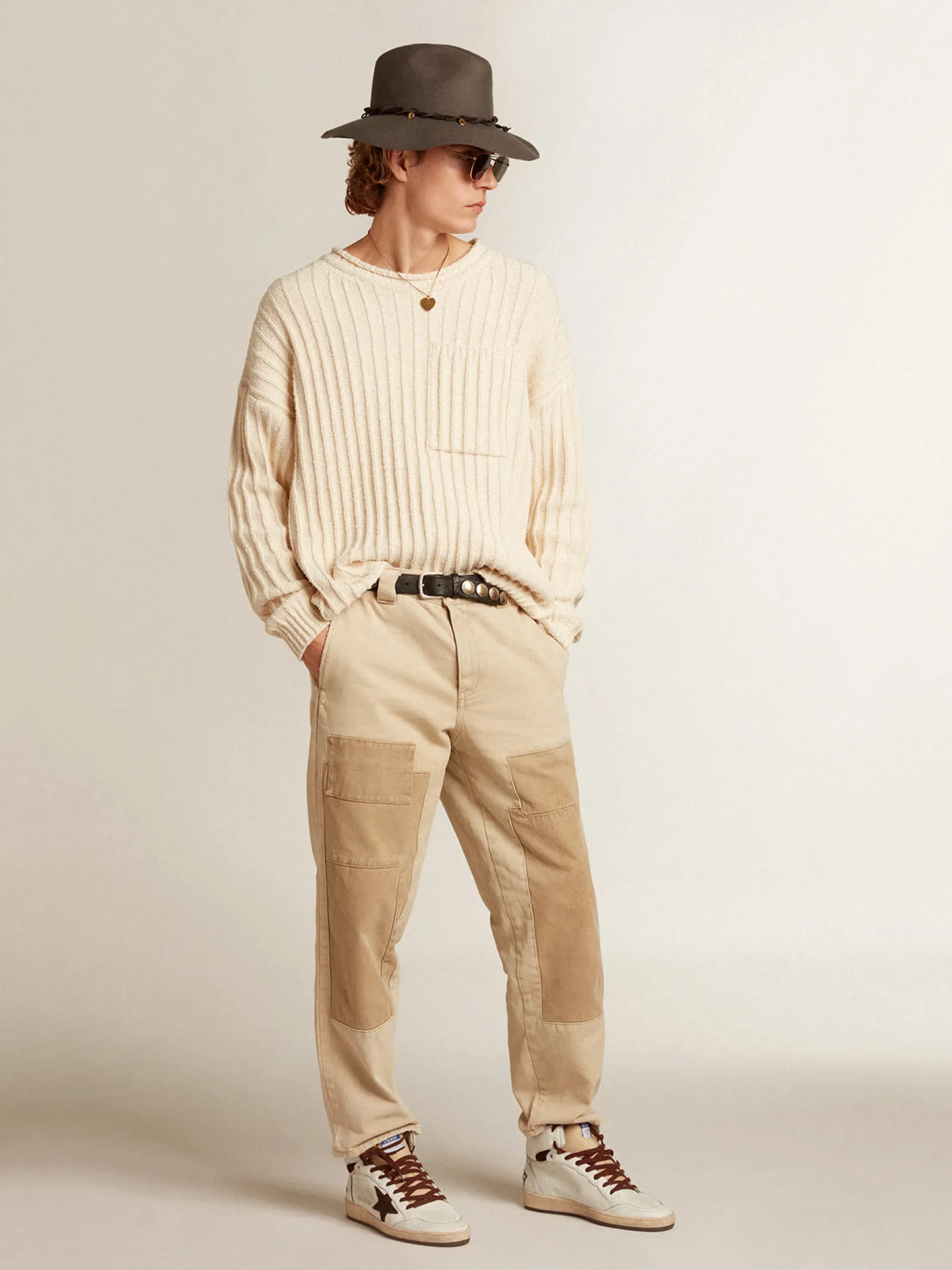 Cheap Golden Goose Calça de algodão de mescla bege Cor: bege