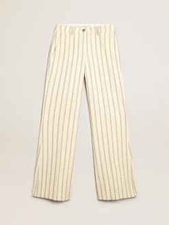New Golden Goose Calça de algodão na cor creme com estampa jacquard Cor: creme