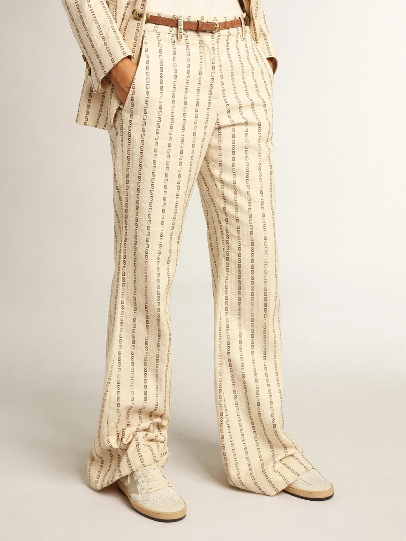 New Golden Goose Calça de algodão na cor creme com estampa jacquard Cor: creme