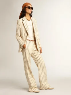 New Golden Goose Calça de algodão na cor creme com estampa jacquard Cor: creme