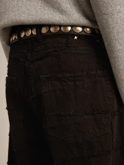 Fashion Golden Goose Calça de algodão preto com estampa xadrez efeito 3D Coleção Journey