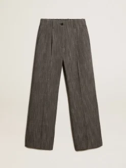Sale Golden Goose Calça de cintura alta feminina em mistura de lã melange cinza Coleção Journey
