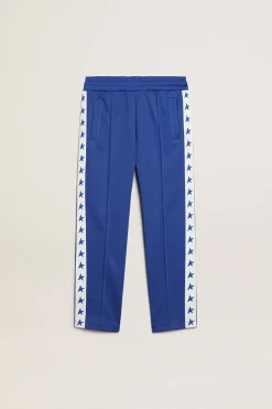 New Golden Goose Calça de jogging azul com faixa branca e estrelas azuis em contraste Star Collection