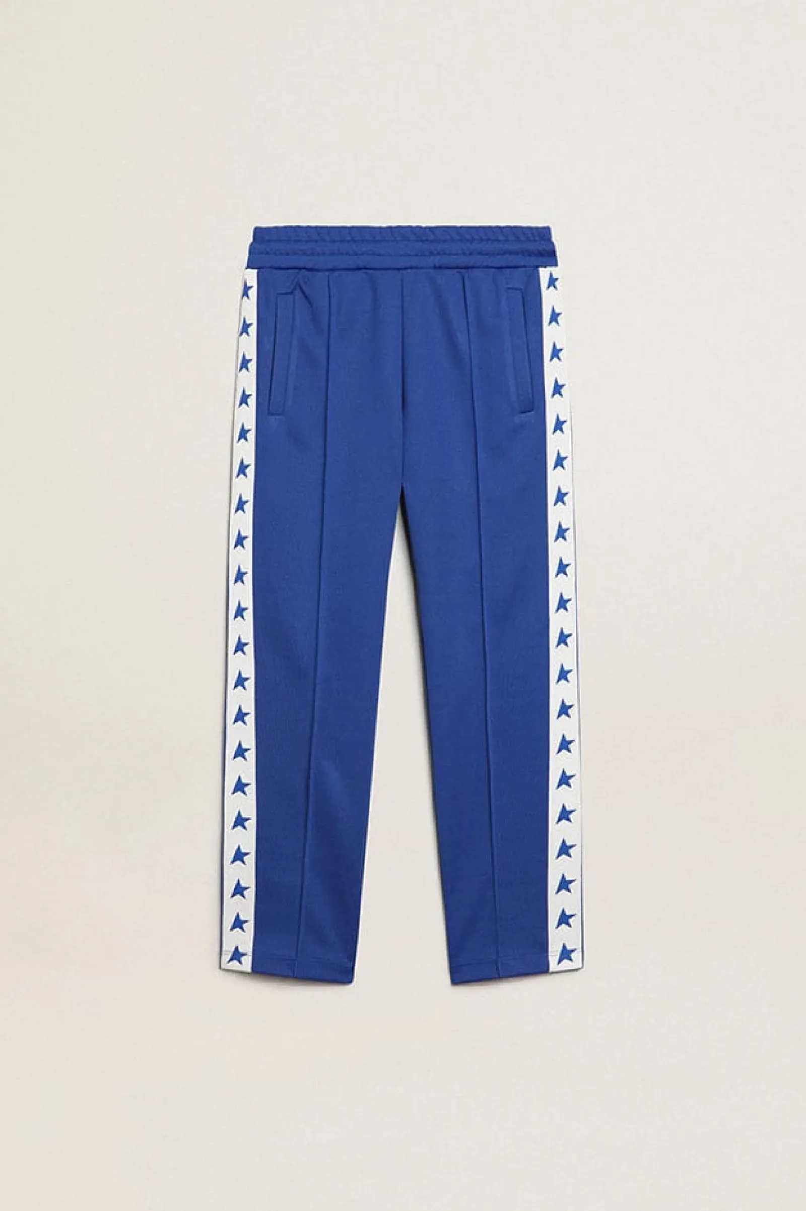 New Golden Goose Calça de jogging azul com faixa branca e estrelas azuis em contraste Star Collection