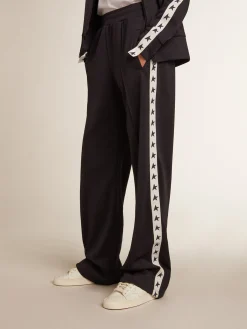 Sale Golden Goose Calça de jogging azul-escura, fita branca e estrelas em contraste Star Collection