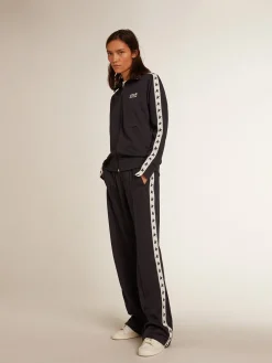 Sale Golden Goose Calça de jogging azul-escura, fita branca e estrelas em contraste Star Collection