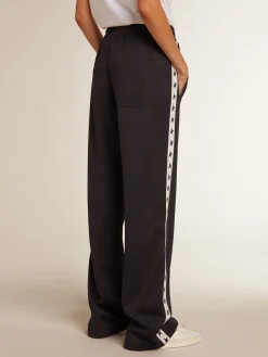 Sale Golden Goose Calça de jogging azul-escura, fita branca e estrelas em contraste Star Collection