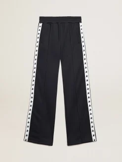 Sale Golden Goose Calça de jogging azul-escura, fita branca e estrelas em contraste Star Collection