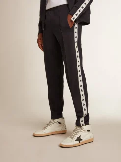 Online Golden Goose Calça de jogging azul-escura com fita e estrelas em contraste Star Collection