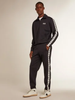 Online Golden Goose Calça de jogging azul-escura com fita e estrelas em contraste Star Collection