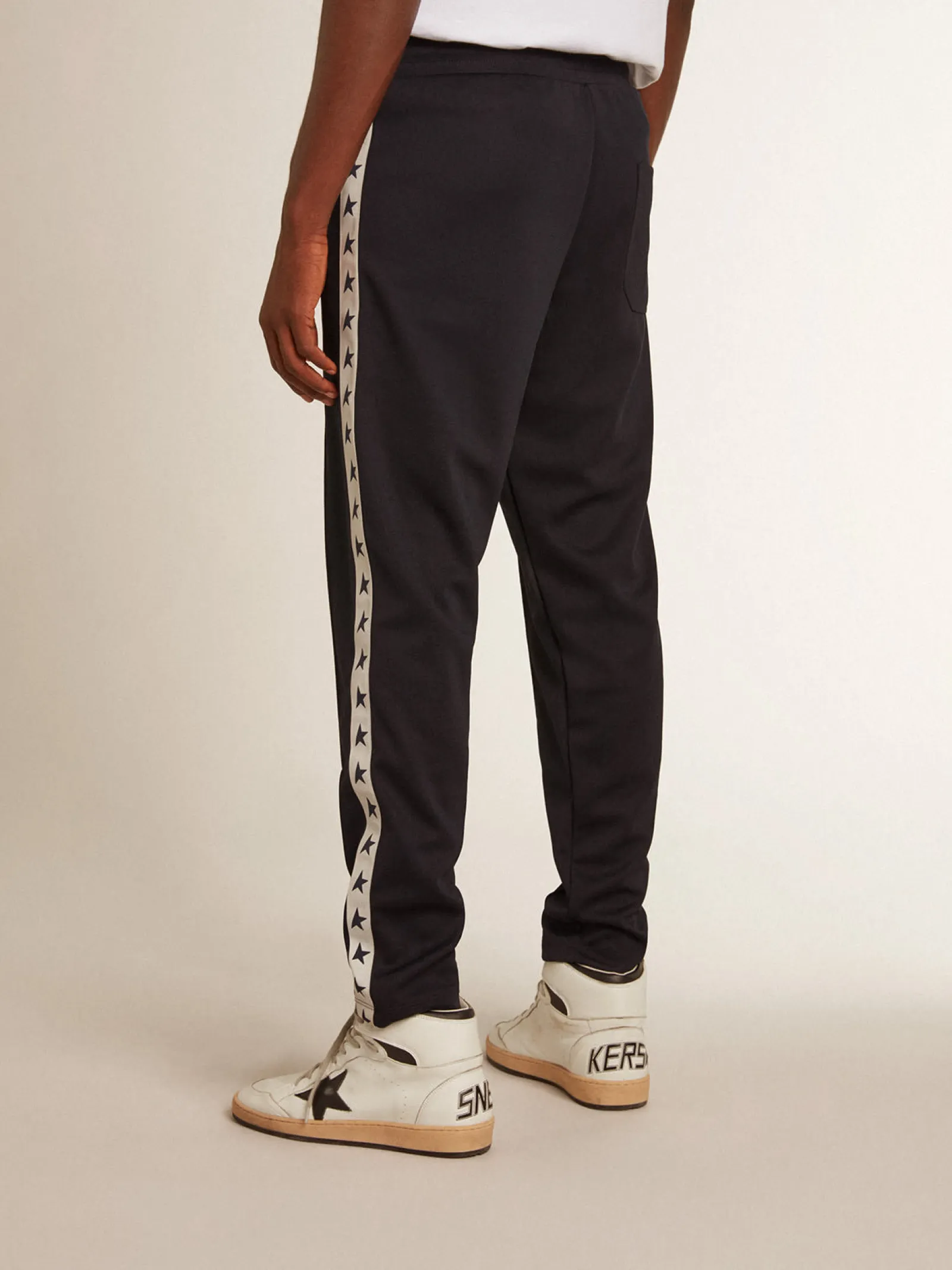 Online Golden Goose Calça de jogging azul-escura com fita e estrelas em contraste Star Collection