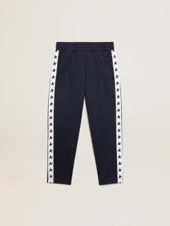 Sale Golden Goose Calça de jogging azul-escura com fita branca e estrelas em contraste Star Collection