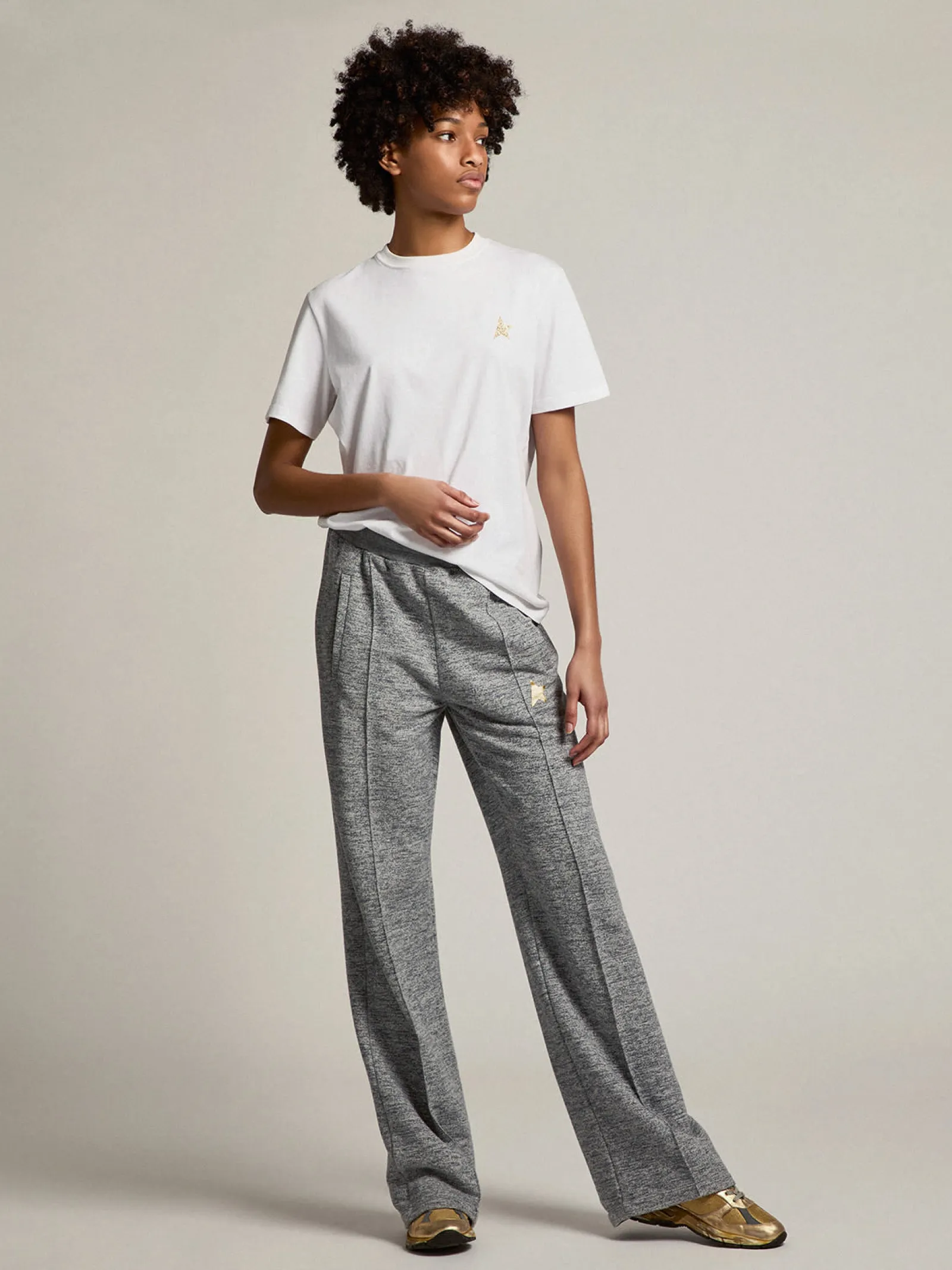Discount Golden Goose Calça de jogging feminina cinza com estrela dourada na frente Cor: cinza mescla