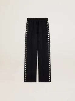 Discount Golden Goose Calça de jogging feminina preta com estrelas brancas nas laterais Star Collection