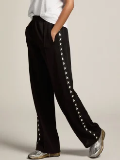 Discount Golden Goose Calça de jogging feminina preta com estrelas brancas nas laterais Star Collection