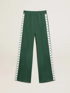 Fashion Golden Goose Calça de jogging feminina verde brilhante com faixa e estrelas Cor: verde brilhante
