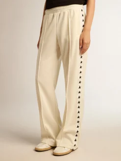 Cheap Golden Goose Calça de jogging feminina branca com estrelas nas laterais Star Collection