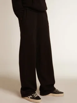 Hot Golden Goose Calça de jogging feminina misto caxemira preta Caxemira de baixo impacto