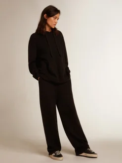 Hot Golden Goose Calça de jogging feminina misto caxemira preta Caxemira de baixo impacto