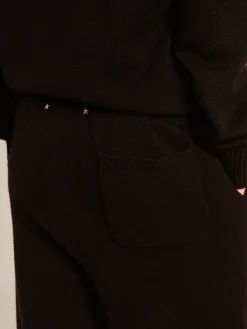 Hot Golden Goose Calça de jogging feminina misto caxemira preta Caxemira de baixo impacto