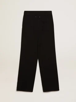 Hot Golden Goose Calça de jogging feminina misto caxemira preta Caxemira de baixo impacto