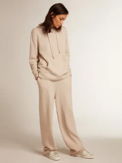 Store Golden Goose Calça de jogging feminina misto caxemira branco natural Caxemira de baixo impacto