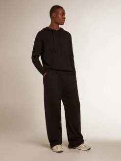 Sale Golden Goose Calça de jogging masculina misto caxemira preta Caxemira de baixo impacto