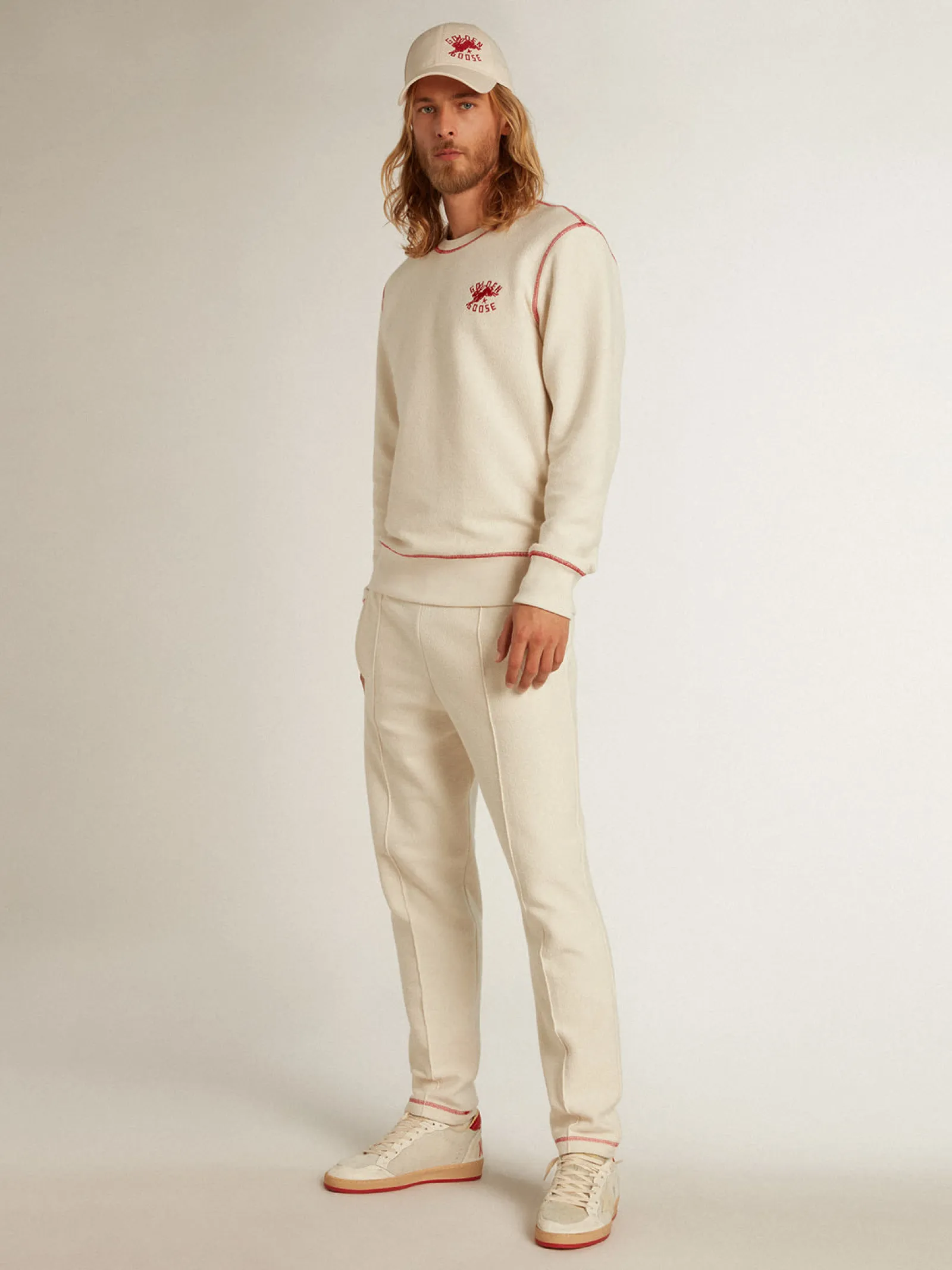 Best Sale Golden Goose Calça de jogging Masculina na cor branco heritage com logo CNY Cor: branco heritage