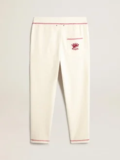 Best Sale Golden Goose Calça de jogging Masculina na cor branco heritage com logo CNY Cor: branco heritage