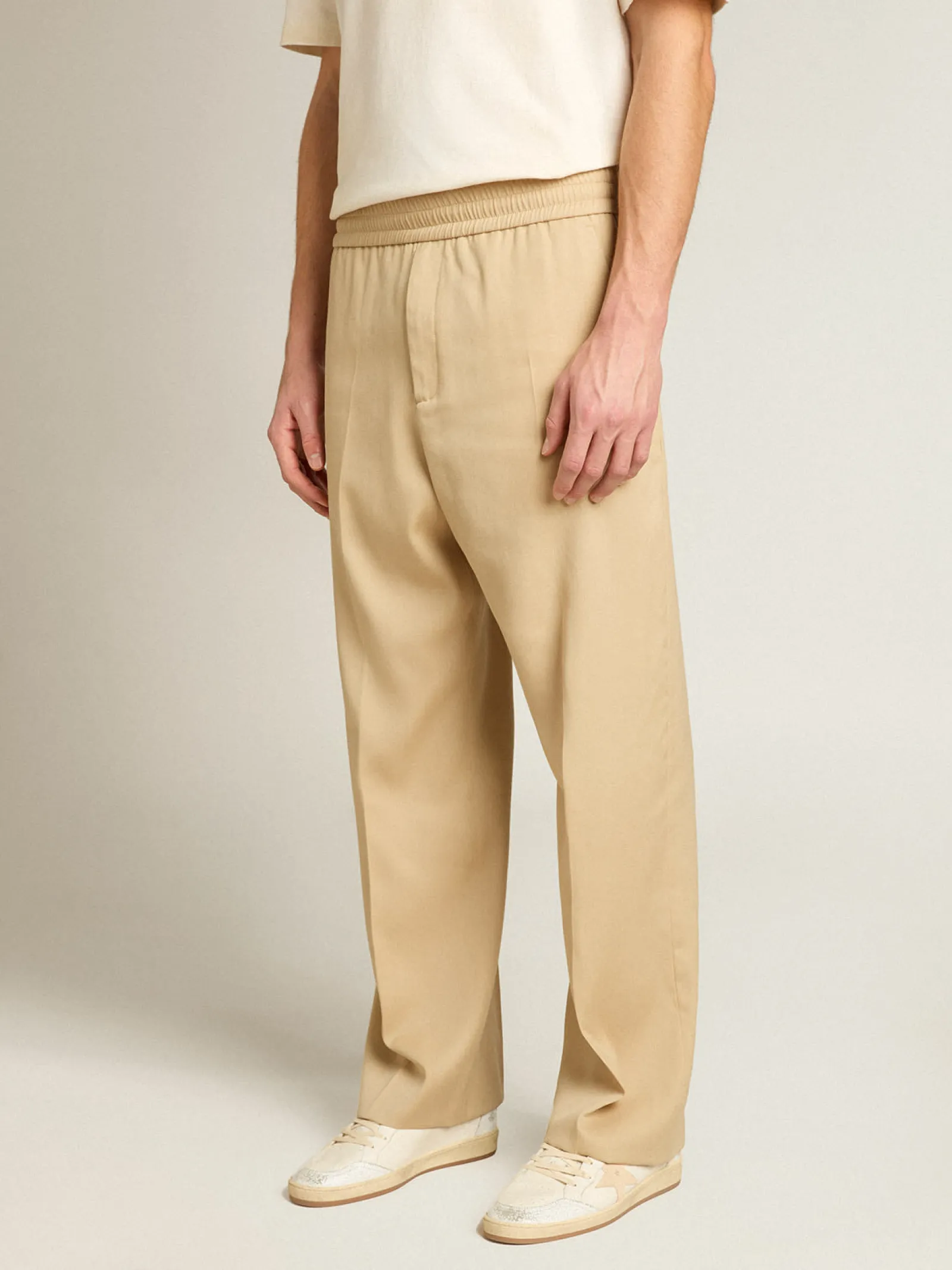 Outlet Golden Goose Calça de jogging masculina cor de areia com bolso atrás Cor: areia