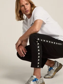 Cheap Golden Goose Calça de jogging masculina preta com estrelas brancas nas laterais Star Collection