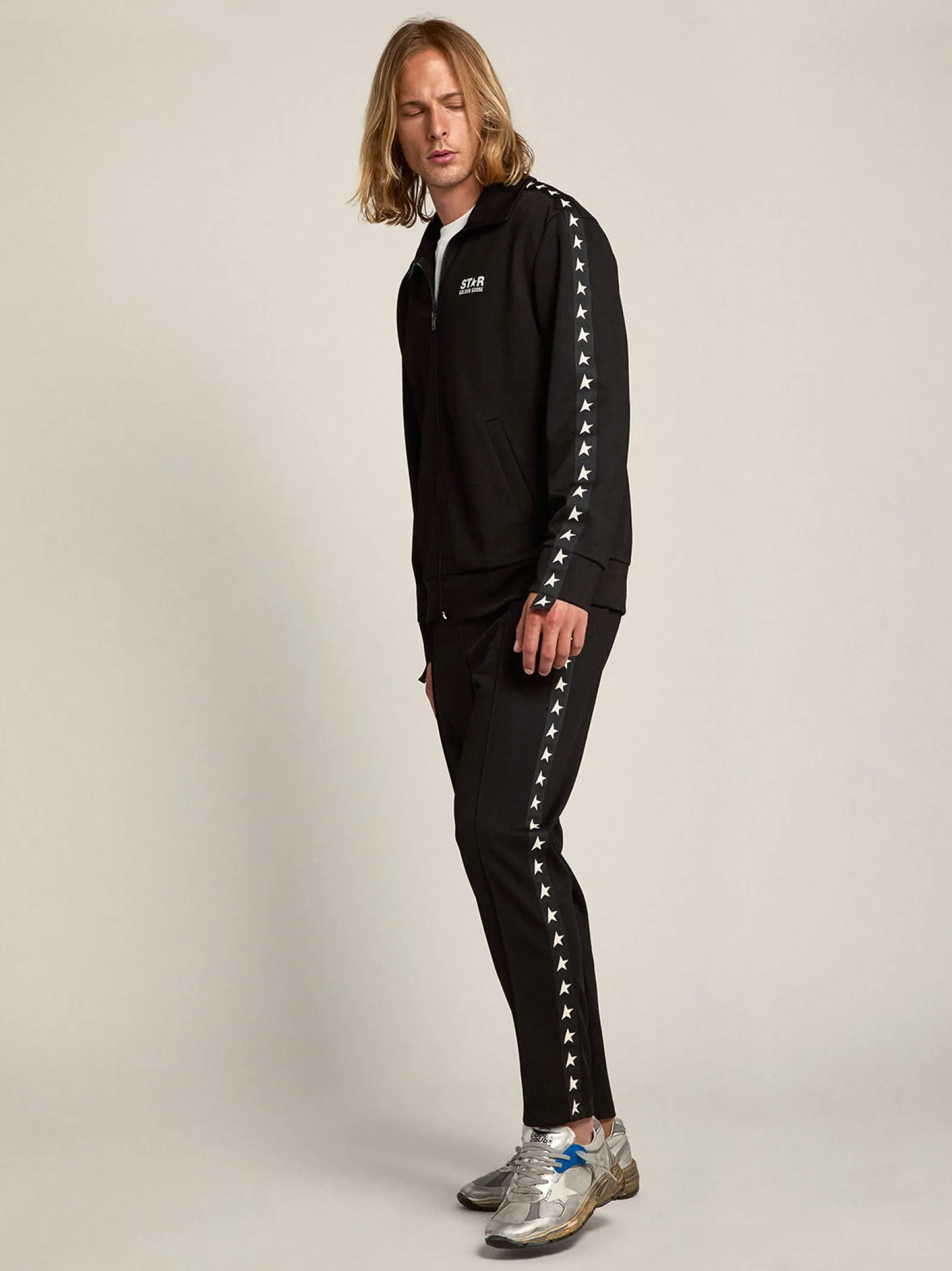 Cheap Golden Goose Calça de jogging masculina preta com estrelas brancas nas laterais Star Collection