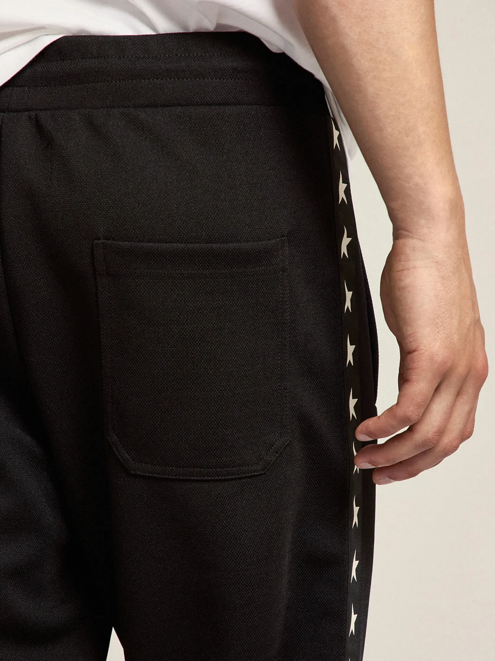 Cheap Golden Goose Calça de jogging masculina preta com estrelas brancas nas laterais Star Collection