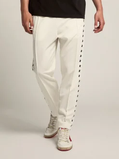 Sale Golden Goose Calça de jogging masculina branca com estrelas pretas nas laterais Star Collection