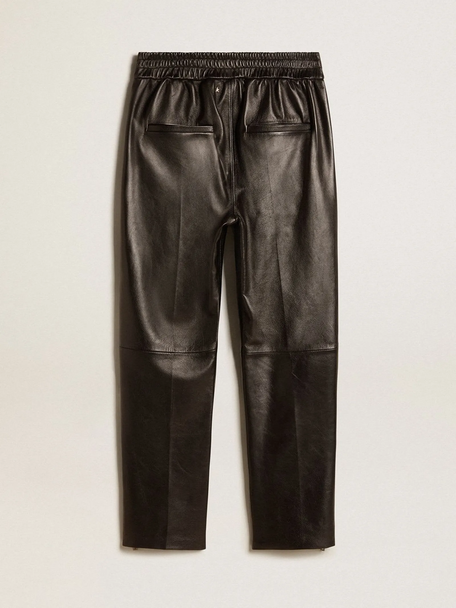 New Golden Goose Calça de jogging preta de napa com zíper no fundo Coleção Journey