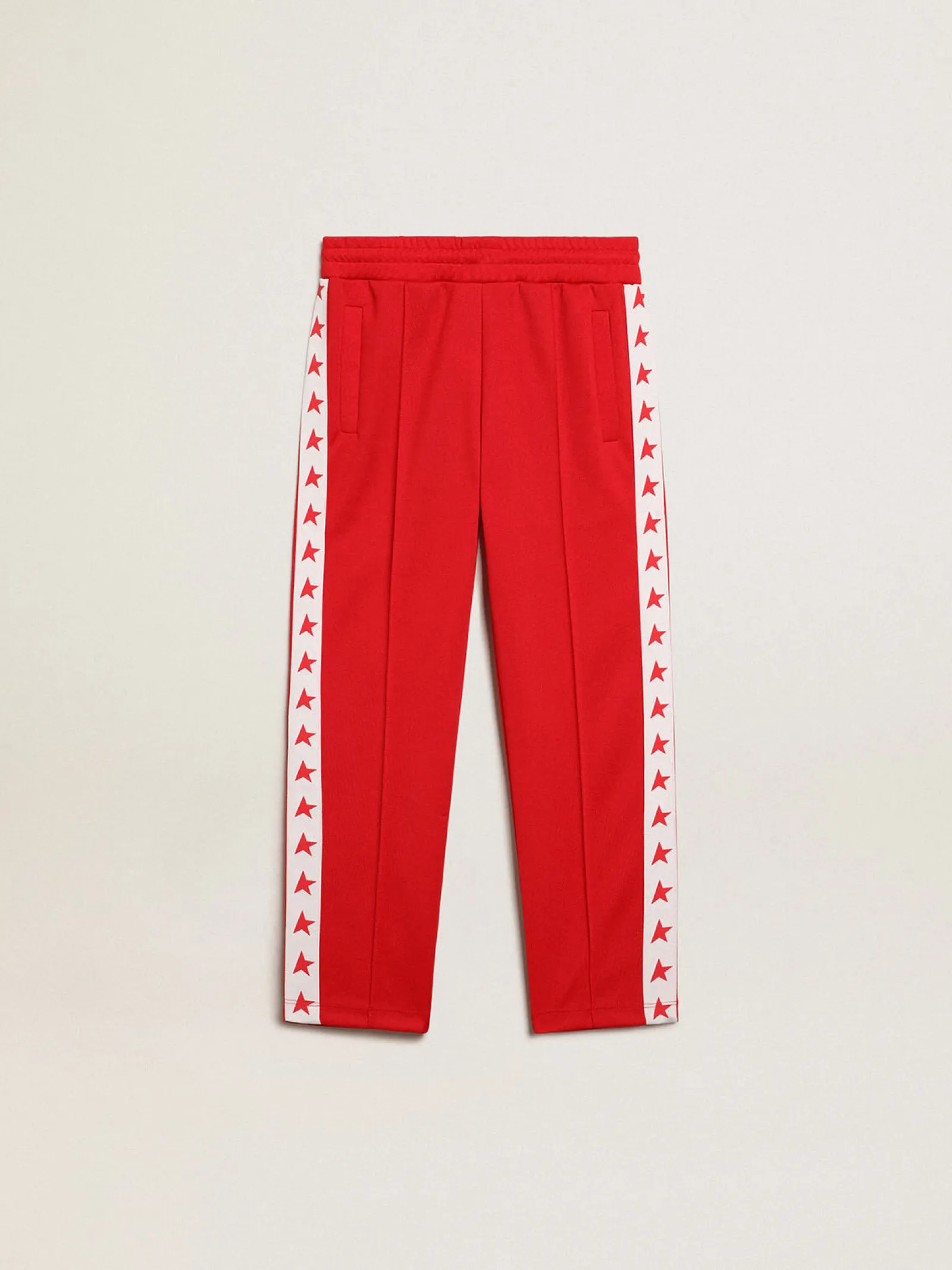 New Golden Goose Calça de jogging vermelha com listras brancas e estrelas vermelhas em contraste Star Collection