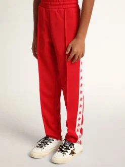 New Golden Goose Calça de jogging vermelha com listras brancas e estrelas vermelhas em contraste Star Collection