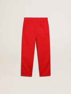 New Golden Goose Calça de jogging vermelha com listras brancas e estrelas vermelhas em contraste Star Collection