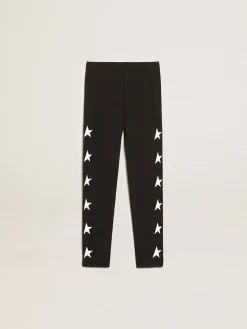 Discount Golden Goose Calça de legging infantil feminina preta com estrelas brancas nas laterais Coleção Star