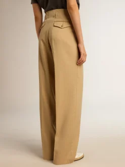 Clearance Golden Goose Calça feminina de gabardine de lã cor areia Golden Collection