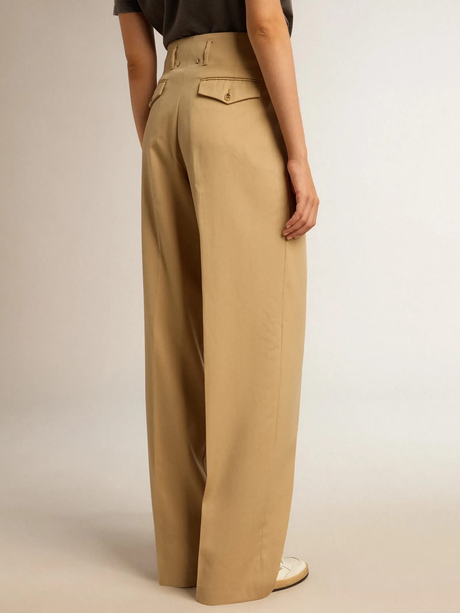 Clearance Golden Goose Calça feminina de gabardine de lã cor areia Golden Collection
