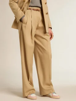 Clearance Golden Goose Calça feminina de gabardine de lã cor areia Golden Collection