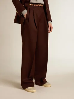 Cheap Golden Goose Calça feminina de gabardine de lã cor café Cor: chicory coffee
