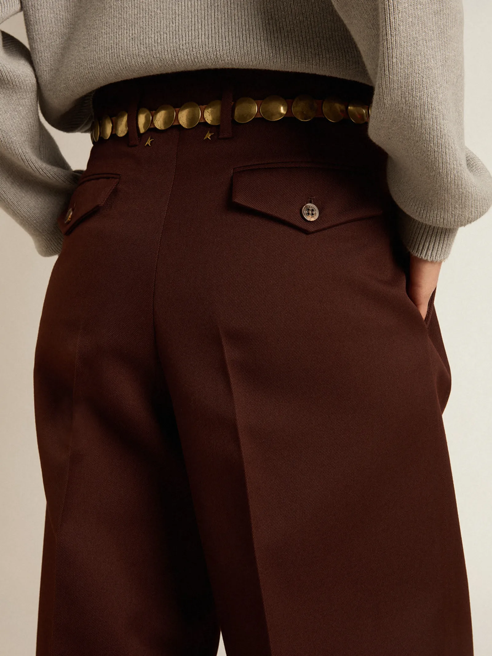 Cheap Golden Goose Calça feminina de gabardine de lã cor café Cor: chicory coffee