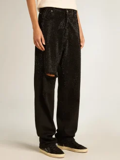 Best Golden Goose Calça feminina de jeans de algodão e cristais aplicados com efeito degradê Coleção Journey