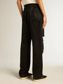 Best Golden Goose Calça feminina de jeans de algodão e cristais aplicados com efeito degradê Coleção Journey
