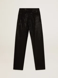 Best Golden Goose Calça feminina de jeans de algodão e cristais aplicados com efeito degradê Coleção Journey