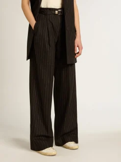Fashion Golden Goose Calça feminina de lã cinza escuro Coleção Journey