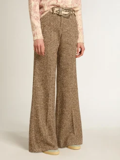 Sale Golden Goose Calça feminina de misto lã e seda bege e marrom Coleção Journey
